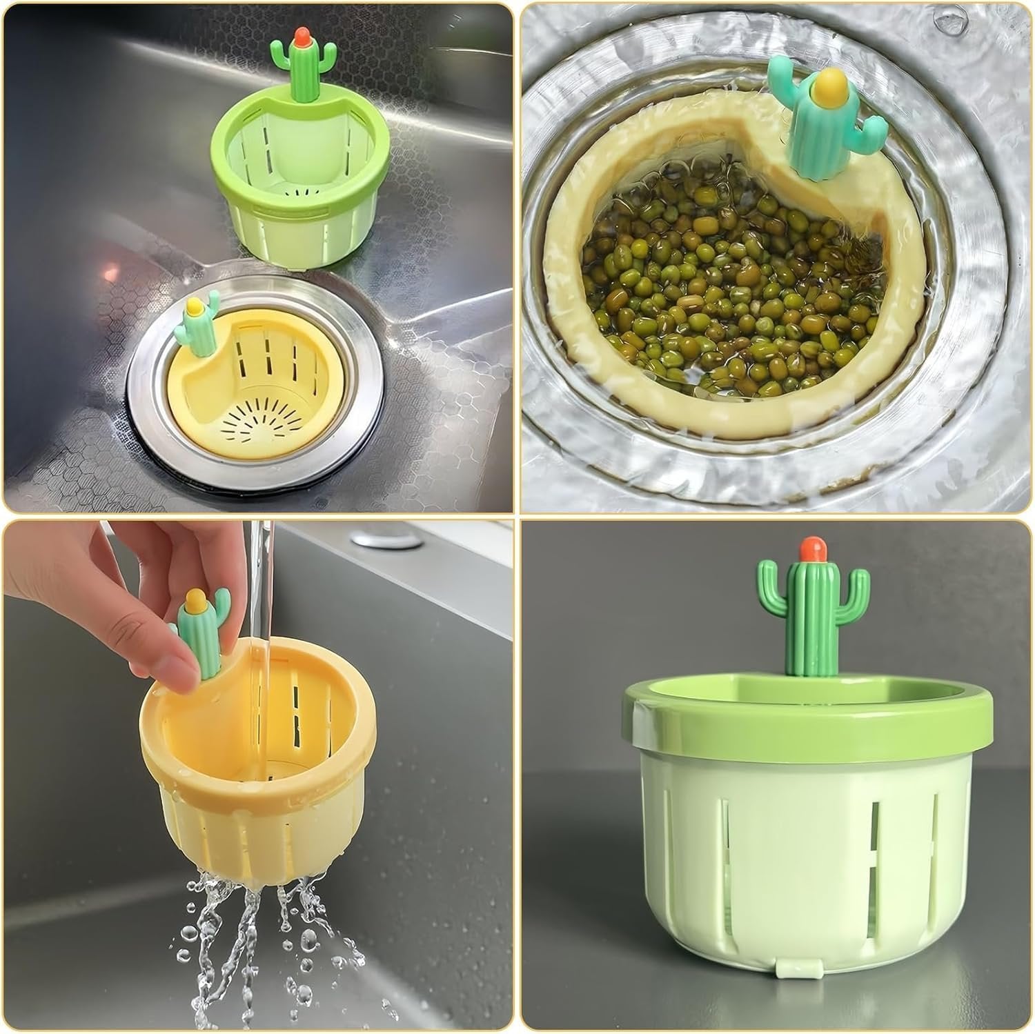 Cactus Kitchen Sink Drain Strainer ? Cute Silicone Sink Filter for Food Waste, Anti-Clog Design with Suction Base, Easy to Clean Sink Stopper for Home Kitchen