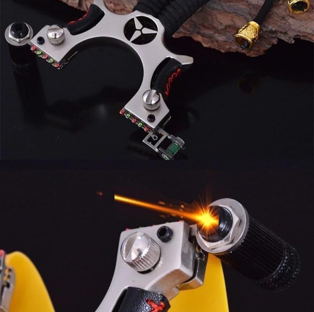 Laser Metal Slingshot ? Heavy Duty Stainless Steel Slingshot with Laser Sight, High Precision Outdoor Hunting & Target Practice Catapult for Adults