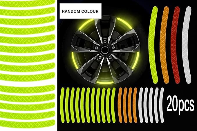20 Pcs Reflective Tyre Stickers ? Waterproof Rim Tape for Car & Bike Wheels, High-Visibility Night Safety Decals, Universal Fit for Rims