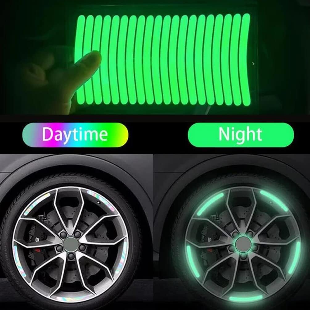 20 Pcs Reflective Tyre Stickers ? Waterproof Rim Tape for Car & Bike Wheels, High-Visibility Night Safety Decals, Universal Fit for Rims