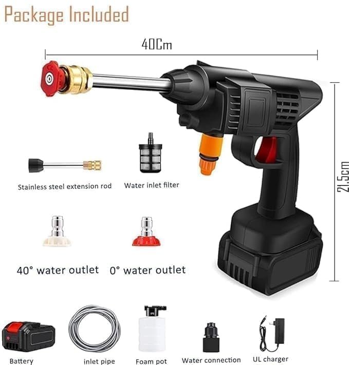 High Pressure Car Washing Gun ? Cordless Portable Washer with Double Battery, Powerful Jet Spray for Car, Bike, Home & Garden Cleaning
