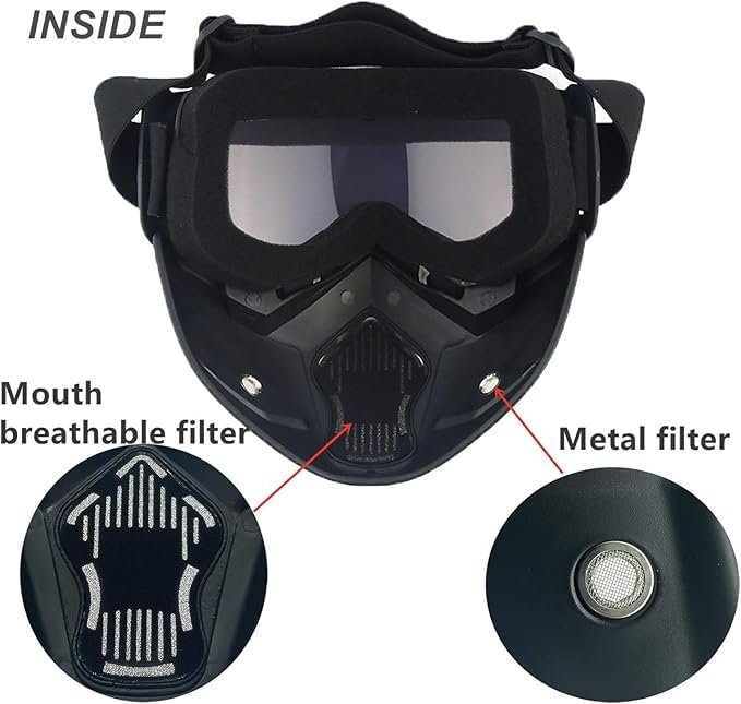 Motorcycle Goggle Mask ? Detachable Windproof Face Mask with UV Protective Goggles for Riding, Off-Road & Dirt Biking, Adjustable Strap & Ventilation Design