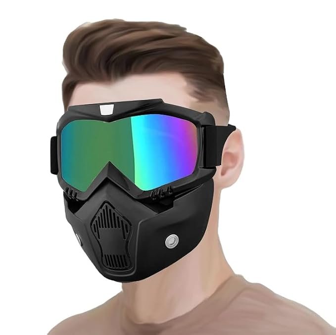 Motorcycle Goggle Mask ? Detachable Windproof Face Mask with UV Protective Goggles for Riding, Off-Road & Dirt Biking, Adjustable Strap & Ventilation Design