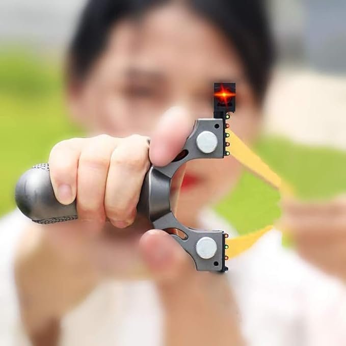 Laser Slingshot for Hunting & Target Practice ? High-Power Stainless Steel Catapult with Laser Sight, Adjustable Bands & Non-Slip Grip