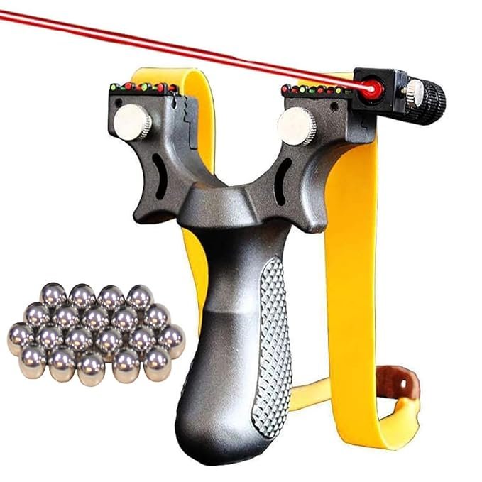 Laser Slingshot for Hunting & Target Practice ? High-Power Stainless Steel Catapult with Laser Sight, Adjustable Bands & Non-Slip Grip