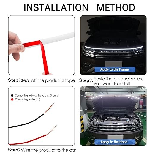 Car Hood LED Light Strip ? 180? Flowing DRL Strip for Bonnet/Grill | Waterproof, Flexible, Daytime Running Light with Turn Signal Function (DC 12V)