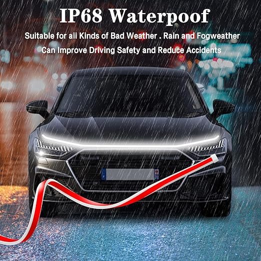 Car Hood LED Light Strip ? 180? Flowing DRL Strip for Bonnet/Grill | Waterproof, Flexible, Daytime Running Light with Turn Signal Function (DC 12V)