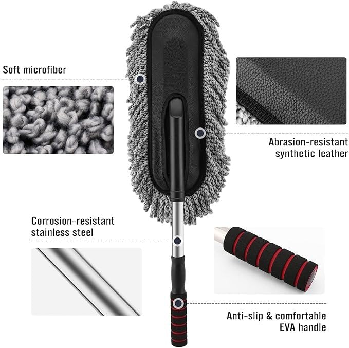 Microfiber Car Duster for Interior & Exterior ? Soft Auto Cleaning Brush for Dust Removal | Lint-Free, Scratch-Free Car Cleaning Tool with Extendable Handle