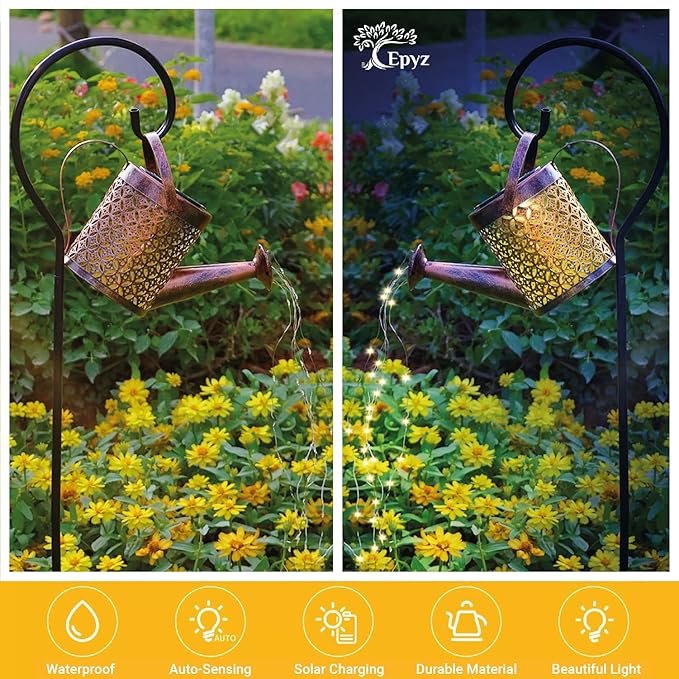 Solar Watering Can Lights ? Decorative LED Garden Light with Waterfall Fairy String Lights | Waterproof Outdoor Solar Lamp for Yard, Patio, Balcony & Lawn Decor