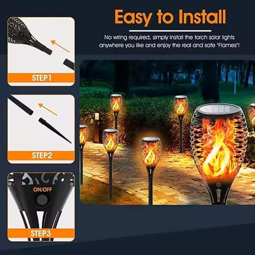 Garden Solar Flame Lights ? Flickering LED Torch Lights for Outdoor Decoration | Waterproof Solar-Powered Flame Lamps for Pathway, Patio, Lawn & Landscape (Pack of 2/4)