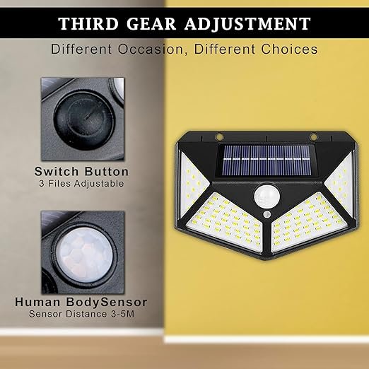 100 LED Motion Sensor Solar Light ? Ultra Bright Outdoor Security Light | Waterproof Solar Wall Lamp with Auto On/Off for Garden, Garage, Yard, Fence & Pathway (Pack of 1/2/4)