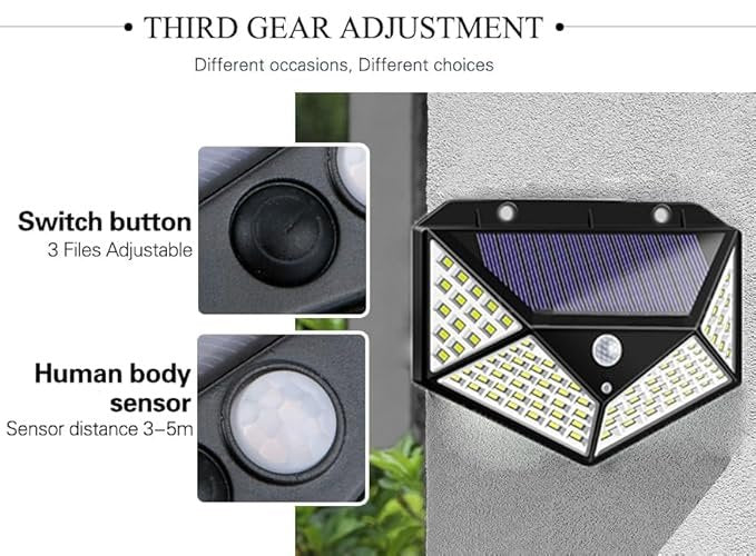 100 LED Motion Sensor Solar Light ? Ultra Bright Outdoor Security Light | Waterproof Solar Wall Lamp with Auto On/Off for Garden, Garage, Yard, Fence & Pathway (Pack of 1/2/4)