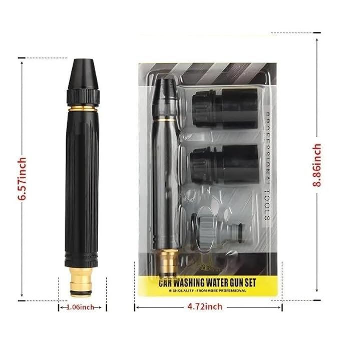 High Pressure Water Spray Gun Metal Nozzle ? Heavy-Duty Garden Hose Nozzle with 3 Connectors | Adjustable Jet Spray for Car Wash, Lawn, and Cleaning