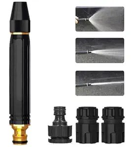 High Pressure Water Spray Gun Metal Nozzle ? Heavy-Duty Garden Hose Nozzle with 3 Connectors | Adjustable Jet Spray for Car Wash, Lawn, and Cleaning