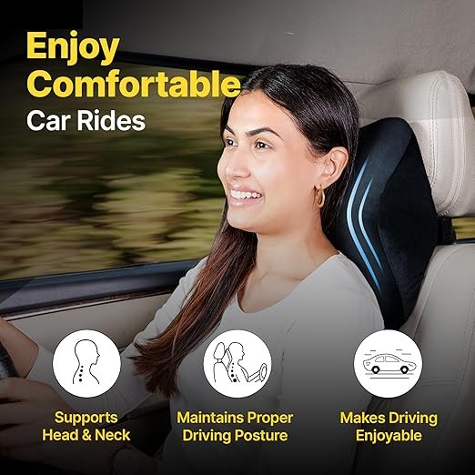 Car Neck Pillow for Driving ? Memory Foam Headrest Support Cushion for Car Seat & Travel | Ergonomic Neck Rest for Pain Relief & Comfortable Long Drives