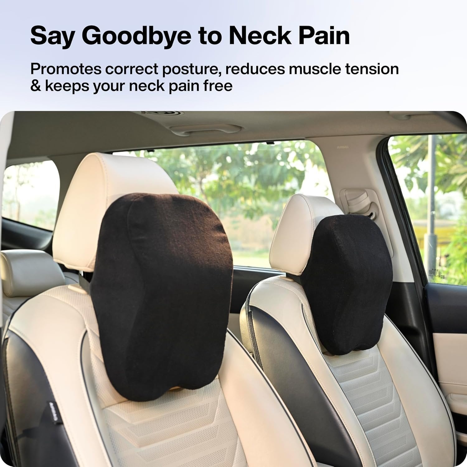 Car Neck Pillow for Driving ? Memory Foam Headrest Support Cushion for Car Seat & Travel | Ergonomic Neck Rest for Pain Relief & Comfortable Long Drives