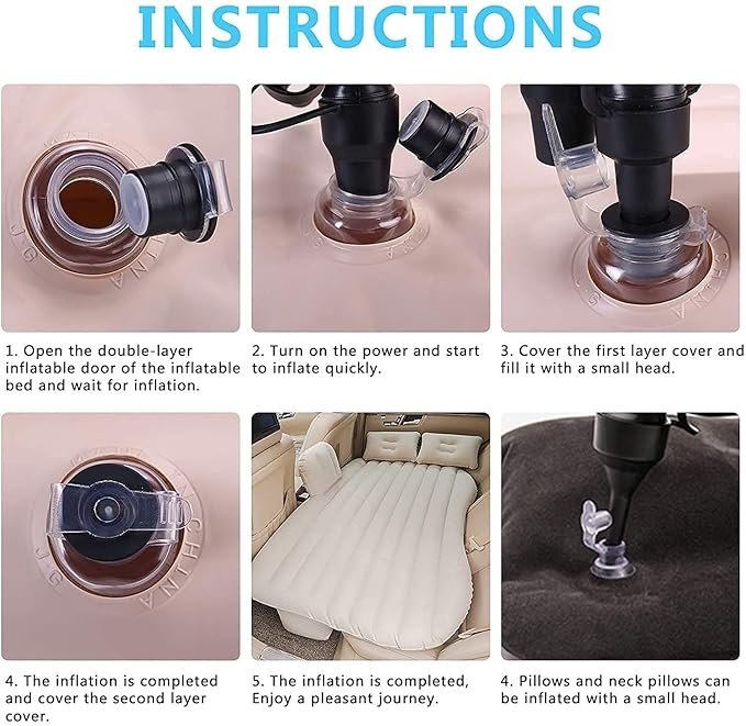 Inflatable Car Bed | Portable Travel Air Mattress with Pump & Pillows | Universal Back Seat Bed for SUV, Sedan & Camping | Comfortable Car Sleeping Mattress