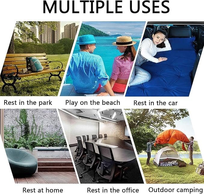 Inflatable Car Bed | Portable Travel Air Mattress with Pump & Pillows | Universal Back Seat Bed for SUV, Sedan & Camping | Comfortable Car Sleeping Mattress