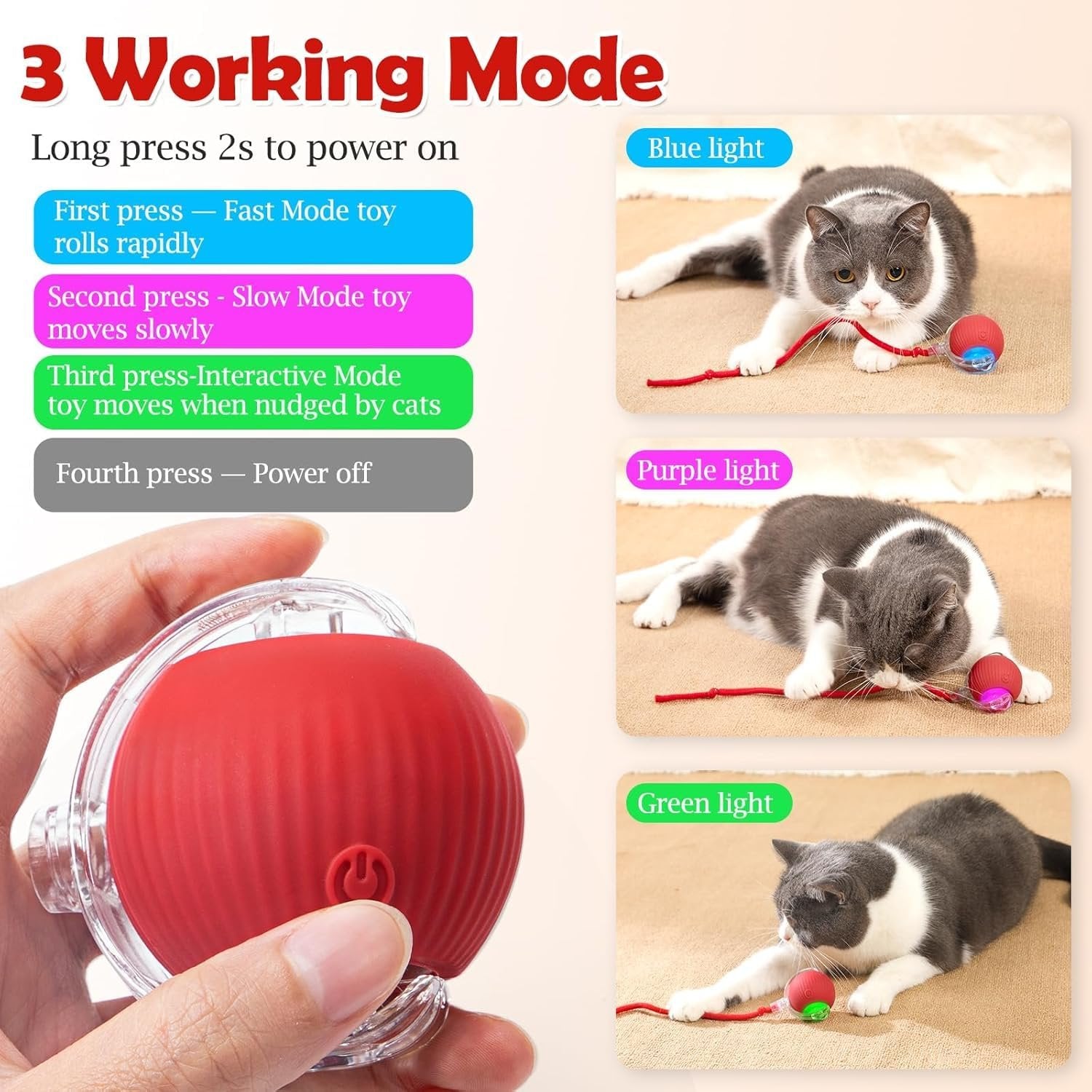 Automatic Cat Teaser Ball ? Interactive Motion Toy with LED Light, Rechargeable Smart Rolling Ball for Indoor Cats, Self-Moving Pet Exercise Toy for Play & Stimulation