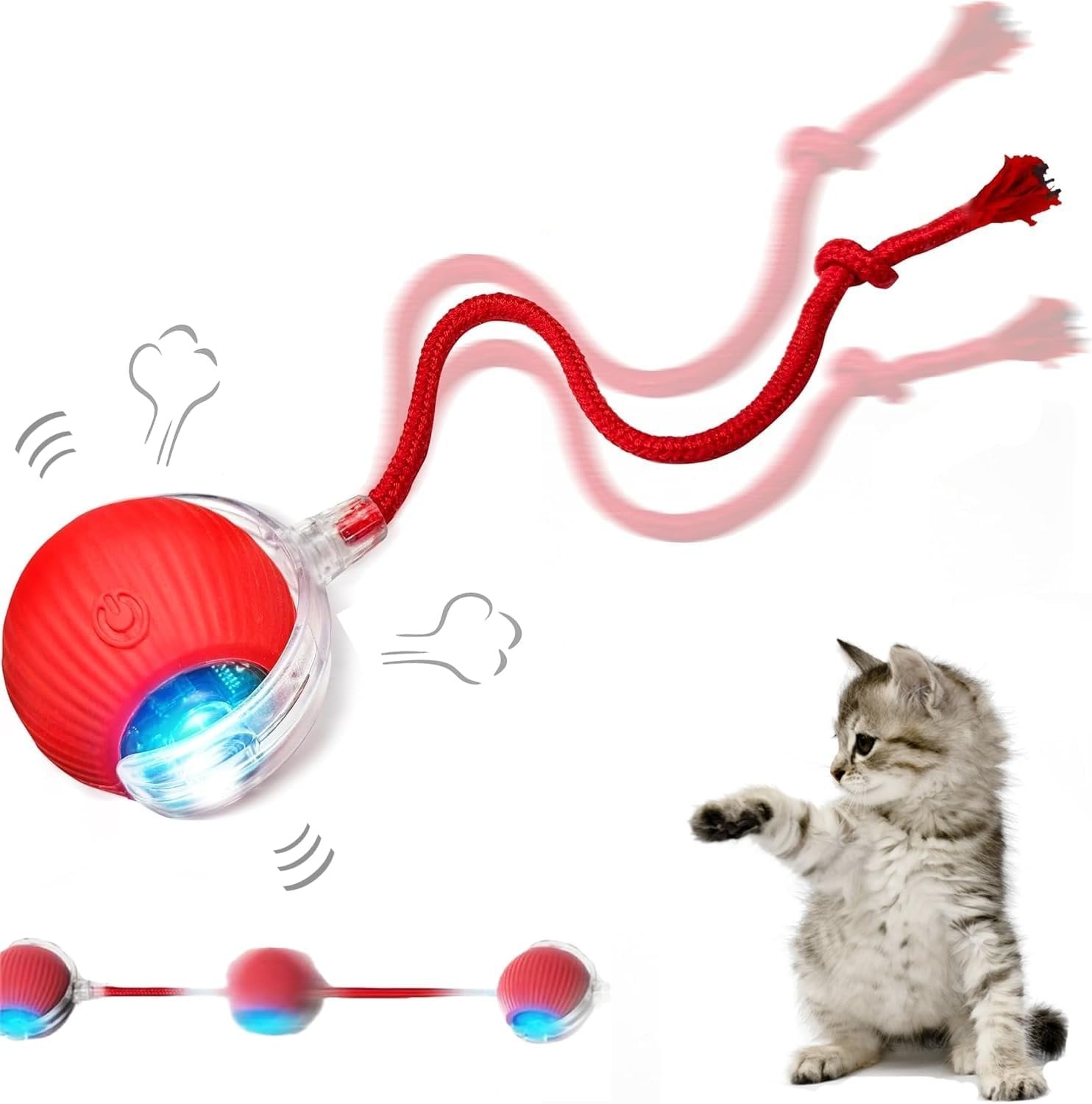Automatic Cat Teaser Ball ? Interactive Motion Toy with LED Light, Rechargeable Smart Rolling Ball for Indoor Cats, Self-Moving Pet Exercise Toy for Play & Stimulation