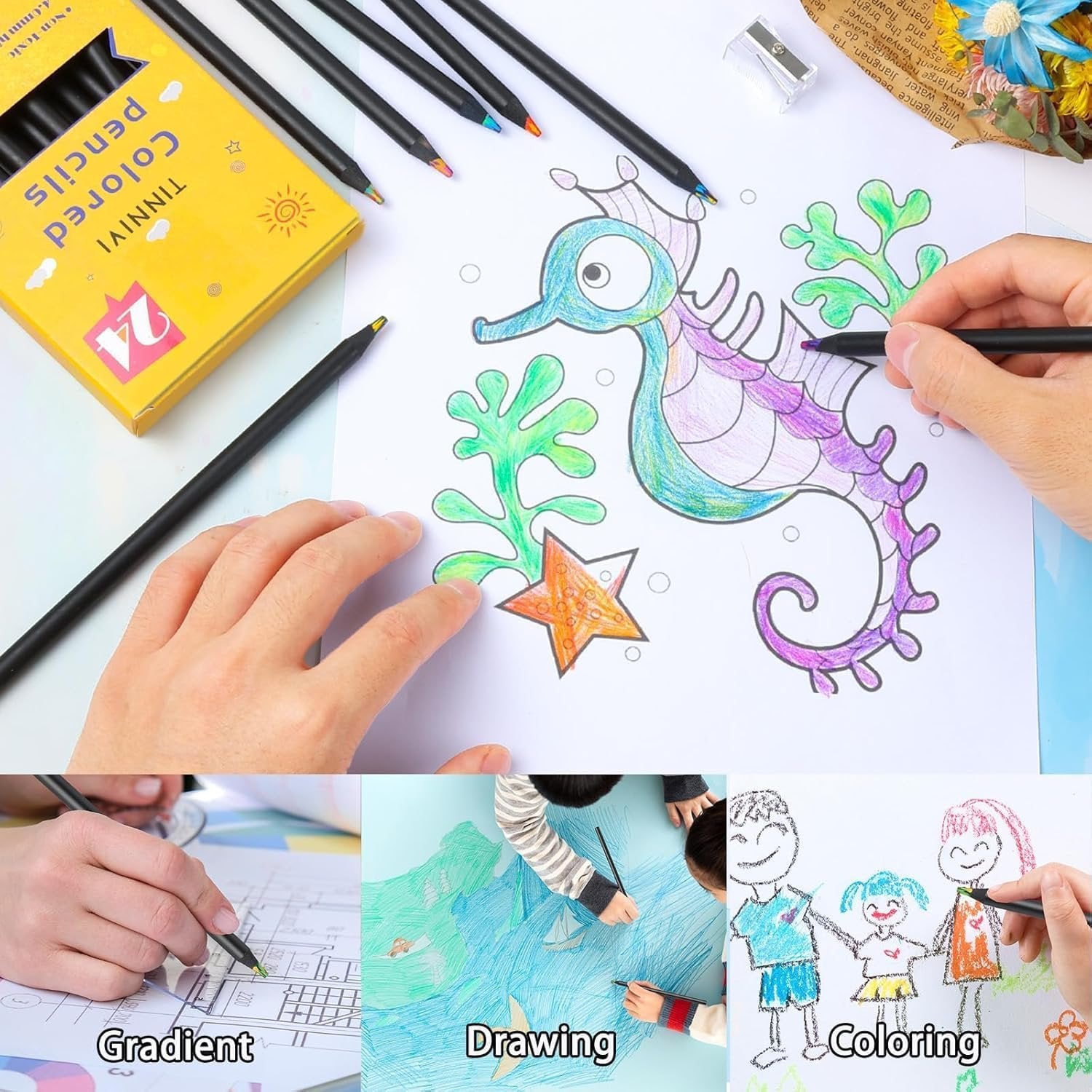 Rainbow Pencil Set ? Multi-Color Drawing & Writing Pencils for Kids & Artists, Smooth Color-Blending Rainbow Core Pencils for School, Art & Gifts