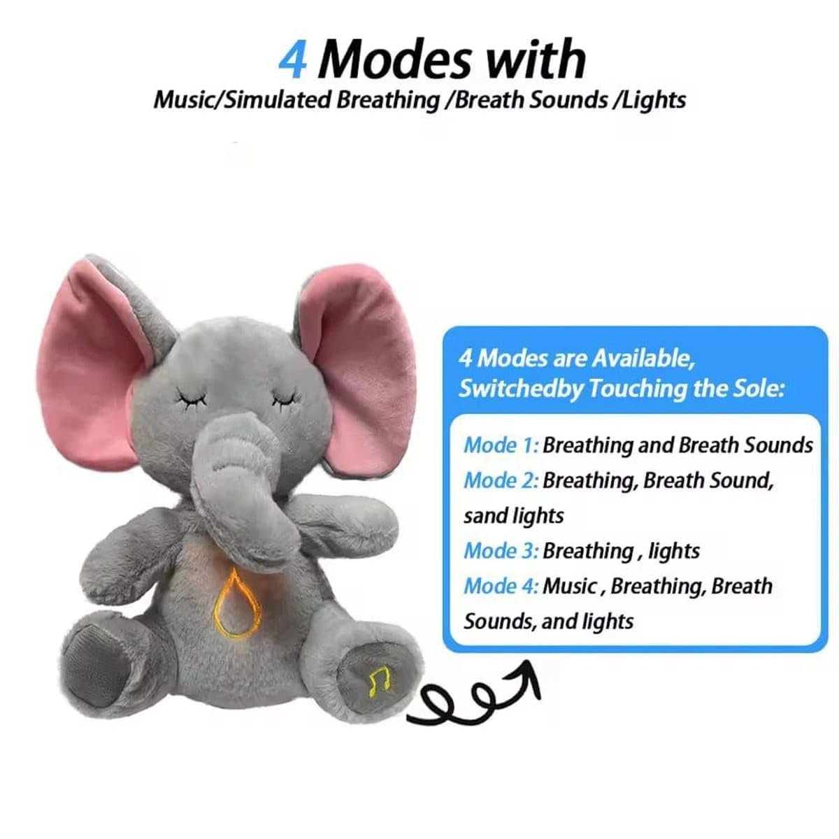 Breathing Elephant Plush Toy ? Soft Soothing Sleep Companion for Babies & Kids, Simulated Breathing Motion with Calming Effect, Cuddly Bedtime Stuffed Animal