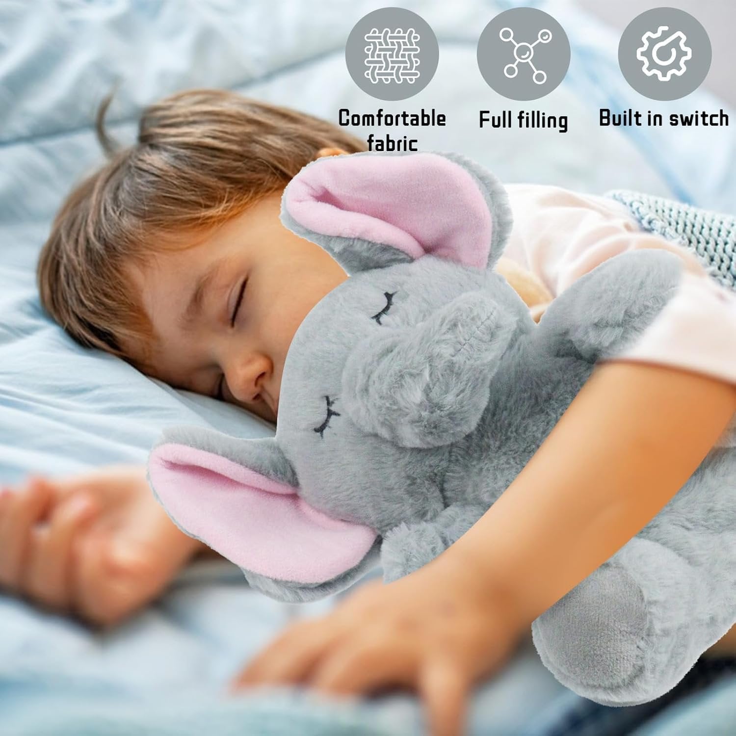 Breathing Elephant Plush Toy ? Soft Soothing Sleep Companion for Babies & Kids, Simulated Breathing Motion with Calming Effect, Cuddly Bedtime Stuffed Animal