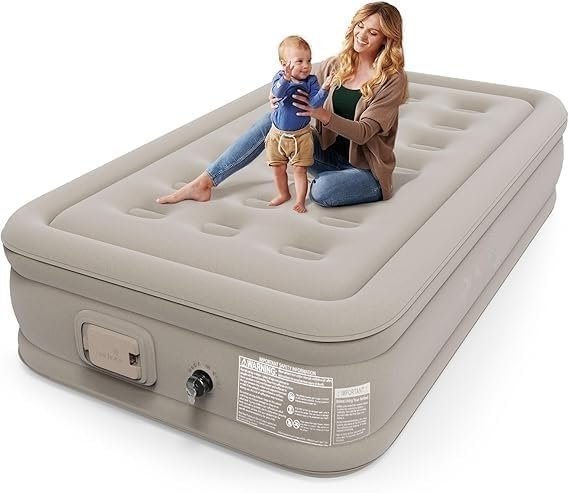 Air Mattress with Built-in Pump ? Queen Size Inflatable Bed with Fast Self-Inflation, Waterproof Flocked Top, Portable Blow-Up Mattress for Home, Camping & Guests