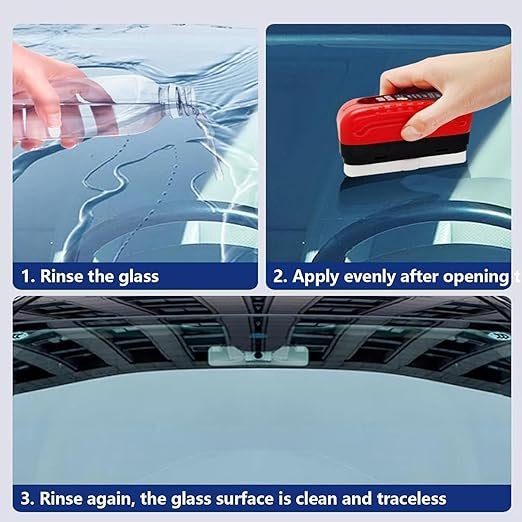 Oil Film Cleaning Brush ? Multipurpose Glass Scraper with Sponge Head & Handle, Removes Grease, Fog & Oil Film from Car Windshield, Mirrors & Windows