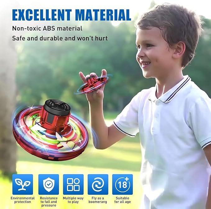 Flying Gyro Spinner ? Rechargeable Hand-Controlled Boomerang Spinner Toy with LED Lights, 360? Rotating Mini Drone for Kids & Adults