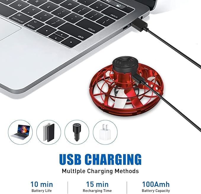 Flying Gyro Spinner ? Rechargeable Hand-Controlled Boomerang Spinner Toy with LED Lights, 360? Rotating Mini Drone for Kids & Adults