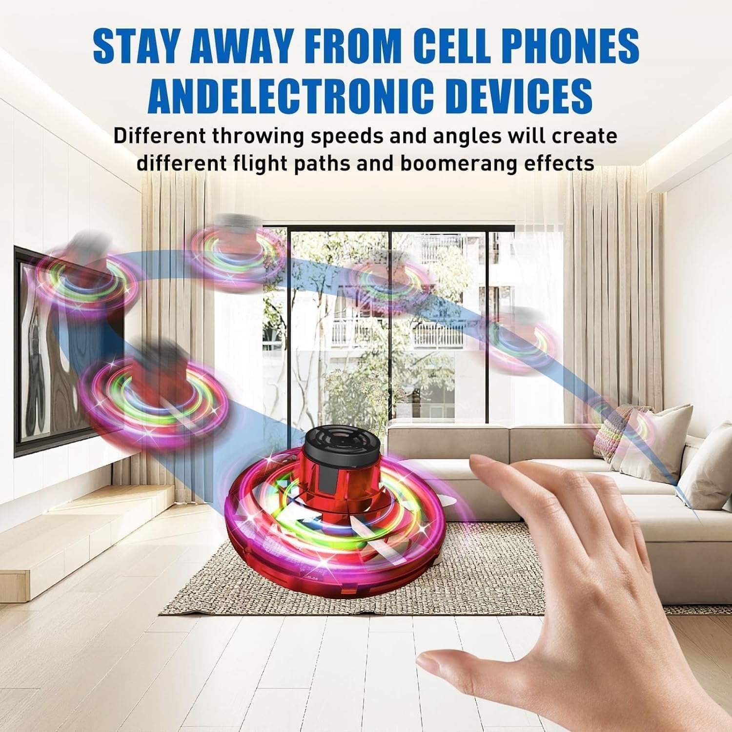 Flying Gyro Spinner ? Rechargeable Hand-Controlled Boomerang Spinner Toy with LED Lights, 360? Rotating Mini Drone for Kids & Adults