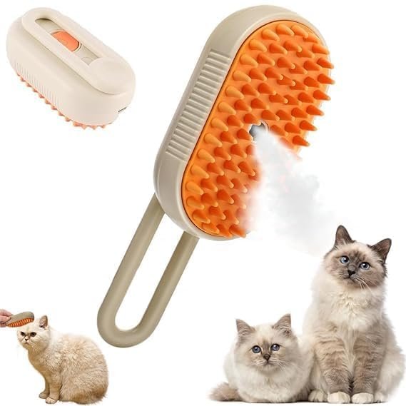 Handle Pet Steam Brush ? Portable Grooming Steamer for Dogs & Cats, Removes Loose Hair, Dirt & Odor, Gentle Detangling Brush for All Fur Types