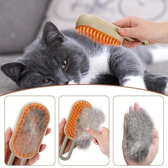 Handle Pet Steam Brush ? Portable Grooming Steamer for Dogs & Cats, Removes Loose Hair, Dirt & Odor, Gentle Detangling Brush for All Fur Types