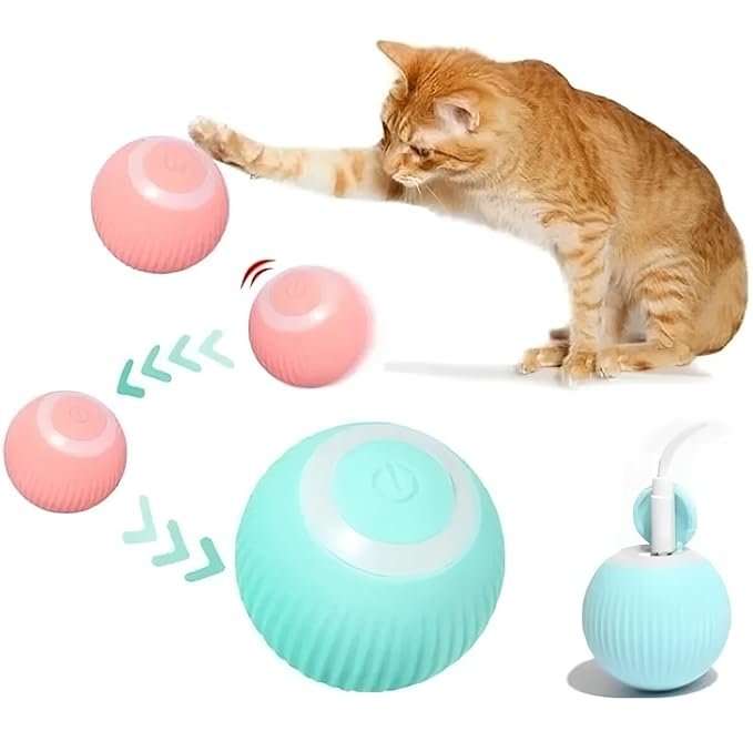 Pet Teasing Ball ? Interactive Automatic Rolling Ball Toy for Dogs & Cats, USB Rechargeable Smart Ball with LED Light for Indoor Play & Exercise