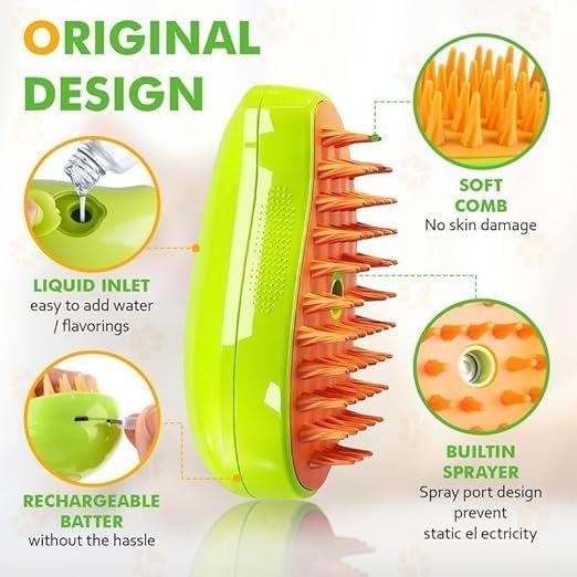 Pet Steam Brush ? 2-in-1 Grooming & Cleaning Tool for Dogs & Cats, Gentle Steam Deodorizer with Detangling Brush for Shedding & Hair Care