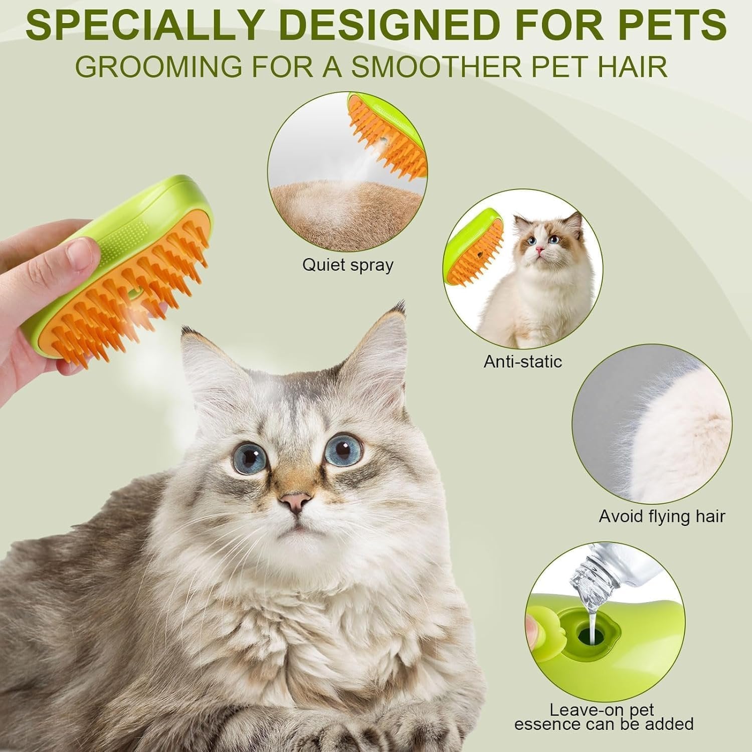 Pet Steam Brush ? 2-in-1 Grooming & Cleaning Tool for Dogs & Cats, Gentle Steam Deodorizer with Detangling Brush for Shedding & Hair Care