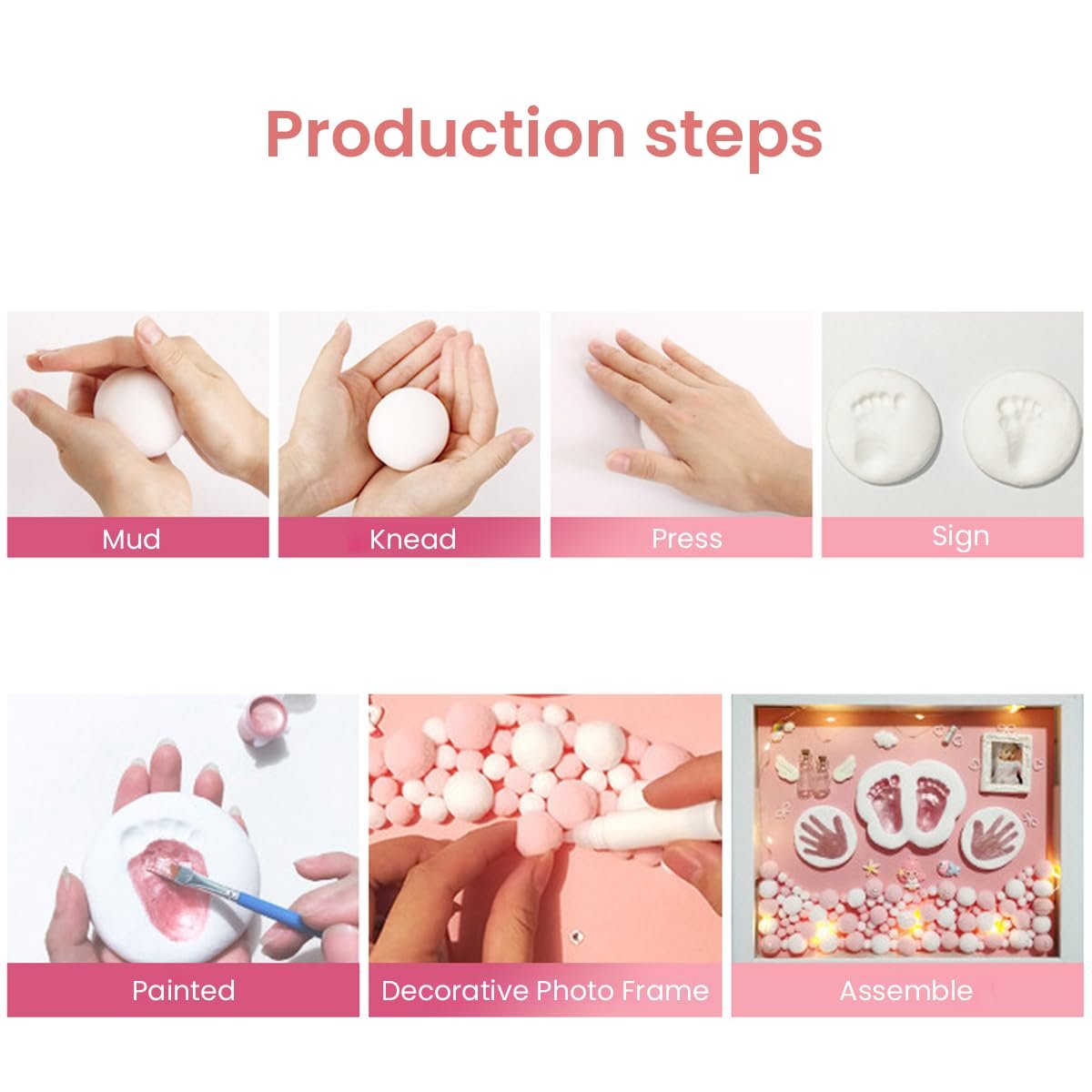 Baby Hand & Footprint Clay Kit ? Non-Toxic Keepsake Frame with Soft Air-Dry Clay for Newborn Handprint & Footprint | Memory Gift for Baby Shower, Mom & Dad