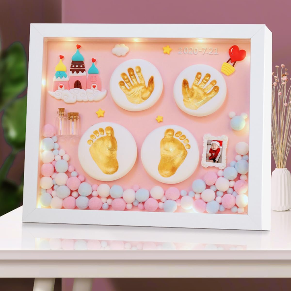 Baby Hand & Footprint Clay Kit ? Non-Toxic Keepsake Frame with Soft Air-Dry Clay for Newborn Handprint & Footprint | Memory Gift for Baby Shower, Mom & Dad