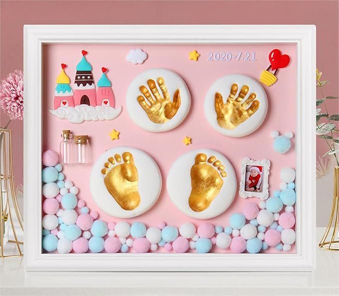 Baby Hand & Footprint Clay Kit ? Non-Toxic Keepsake Frame with Soft Air-Dry Clay for Newborn Handprint & Footprint | Memory Gift for Baby Shower, Mom & Dad