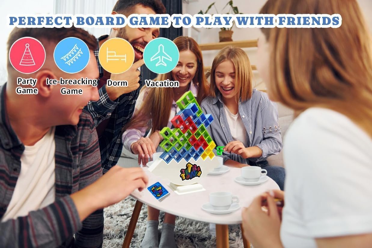 Tetra Tower Game ? 3D Balancing Building Blocks Stacking Game for Kids & Adults | Family Strategy Game for Hand-Eye Coordination & Party Fun