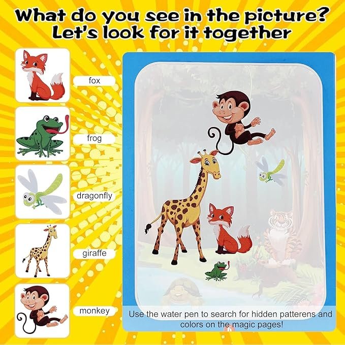 Magic Water Book for Kids ? Reusable Water Coloring Book with Pen | Mess-Free Learning & Drawing Activity for Toddlers & Preschoolers (Set of 1)