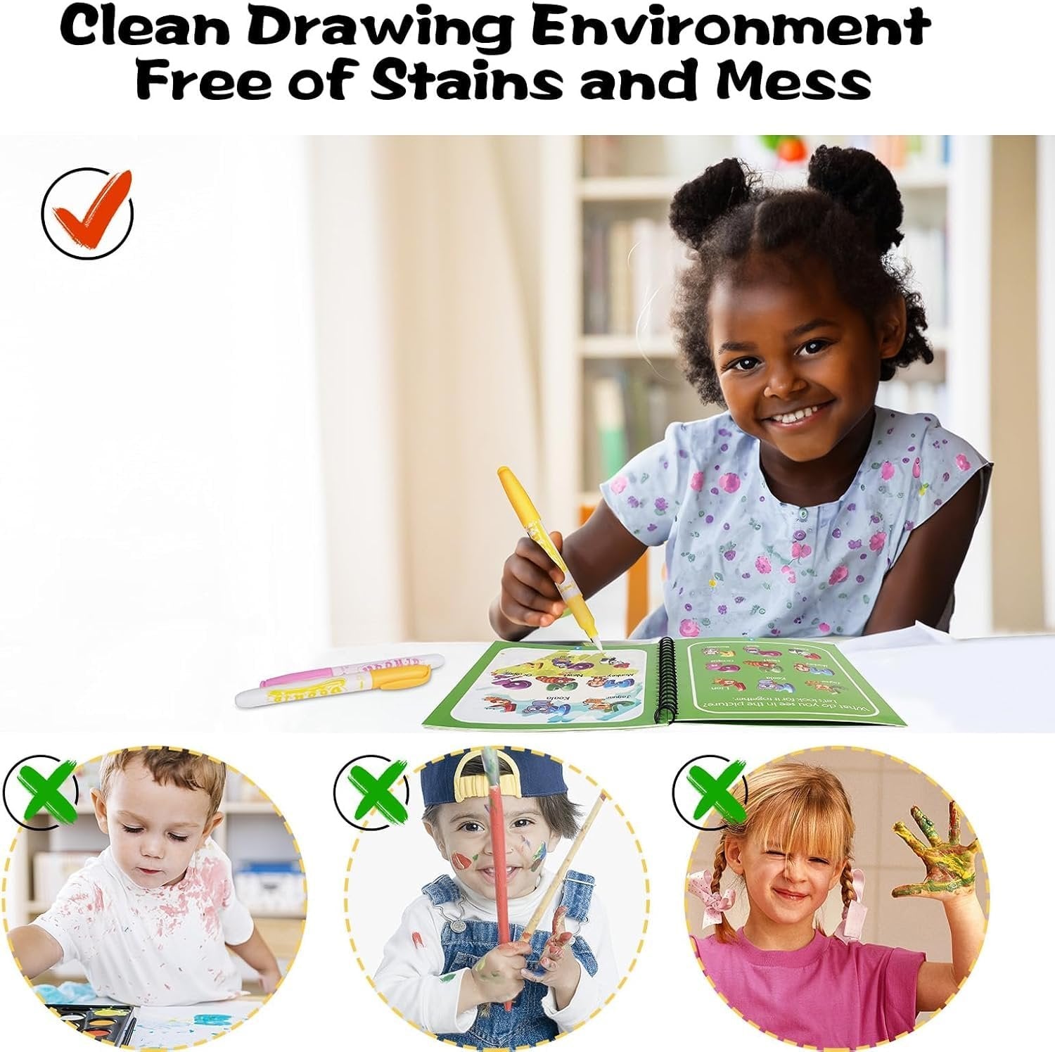 Magic Water Book for Kids ? Reusable Water Coloring Book with Pen | Mess-Free Learning & Drawing Activity for Toddlers & Preschoolers (Set of 1)