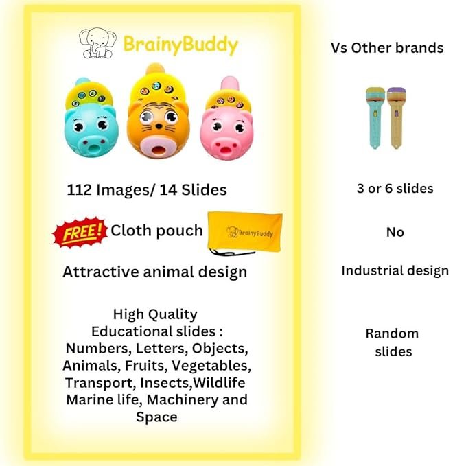 Mini Slide Projector Torch for Kids ? Educational Flashlight Toy with 3 Image Slides | Animal & Space Projection Torch Light for Learning & Fun