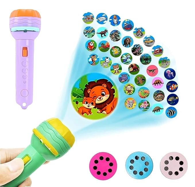 Mini Slide Projector Torch for Kids ? Educational Flashlight Toy with 3 Image Slides | Animal & Space Projection Torch Light for Learning & Fun