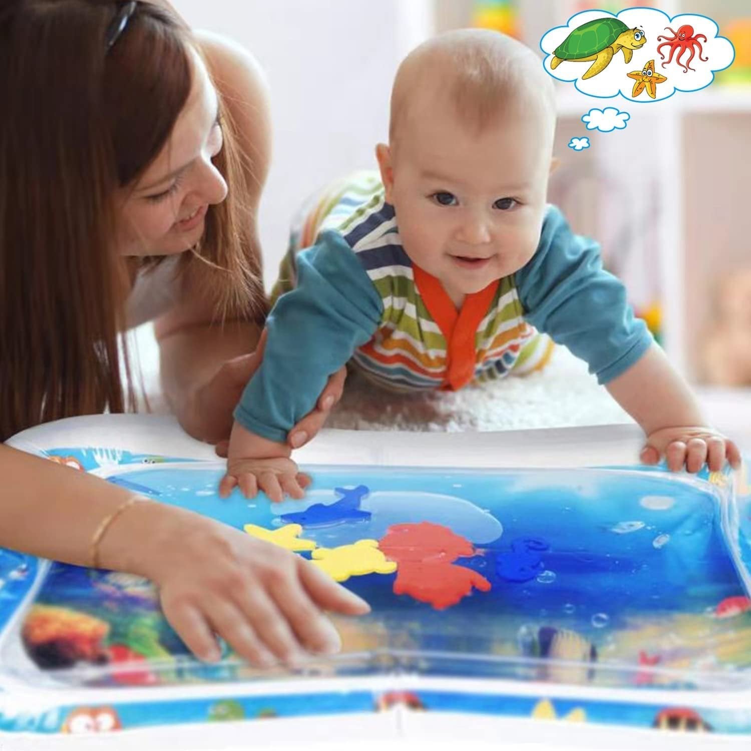 Baby Water Play Mat | Inflatable Tummy Time Mat for Infants & Toddlers | Leak-Proof Sensory Toy with Colorful Floating Animals for Early Development