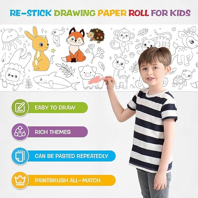 Drawing Paper Roll for Kids ? 12 Inch Wide White Art Paper Roll for Painting, Coloring, and Crafts ? 100 Feet Long Roll for Easel, Wall, and Table Use