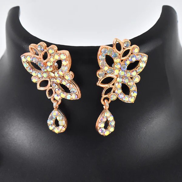 American Diamond Studded Floral Shaped Necklace with Earrings ? Sparkling Jewelry Set for Women