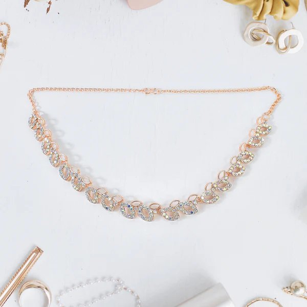 American Diamond Studded Floral Shaped Necklace with Earrings ? Sparkling Jewelry Set for Women