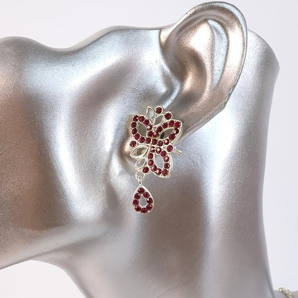 American Diamond Studded Floral Shaped Necklace with Earrings ? Sparkling Jewelry Set for Women
